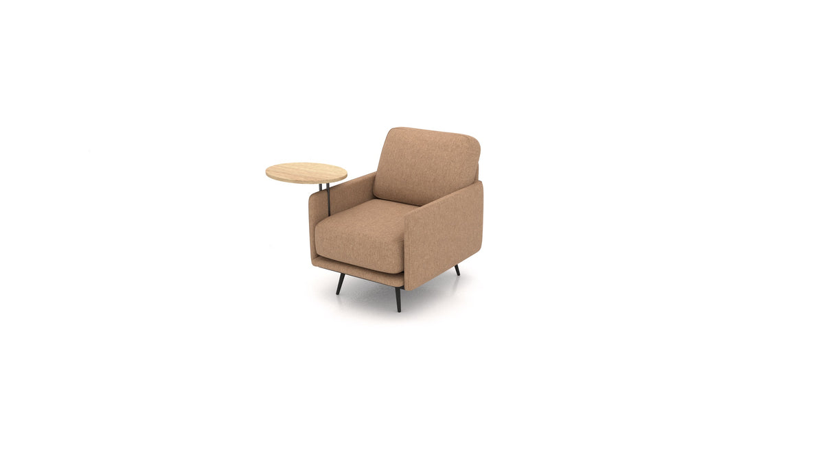 OIKO Sessel+ mit Holz-Beistelltisch, modulares Sofa von FEYDOM im Stoff Velare ET-24 Cappuccino, helles Holz