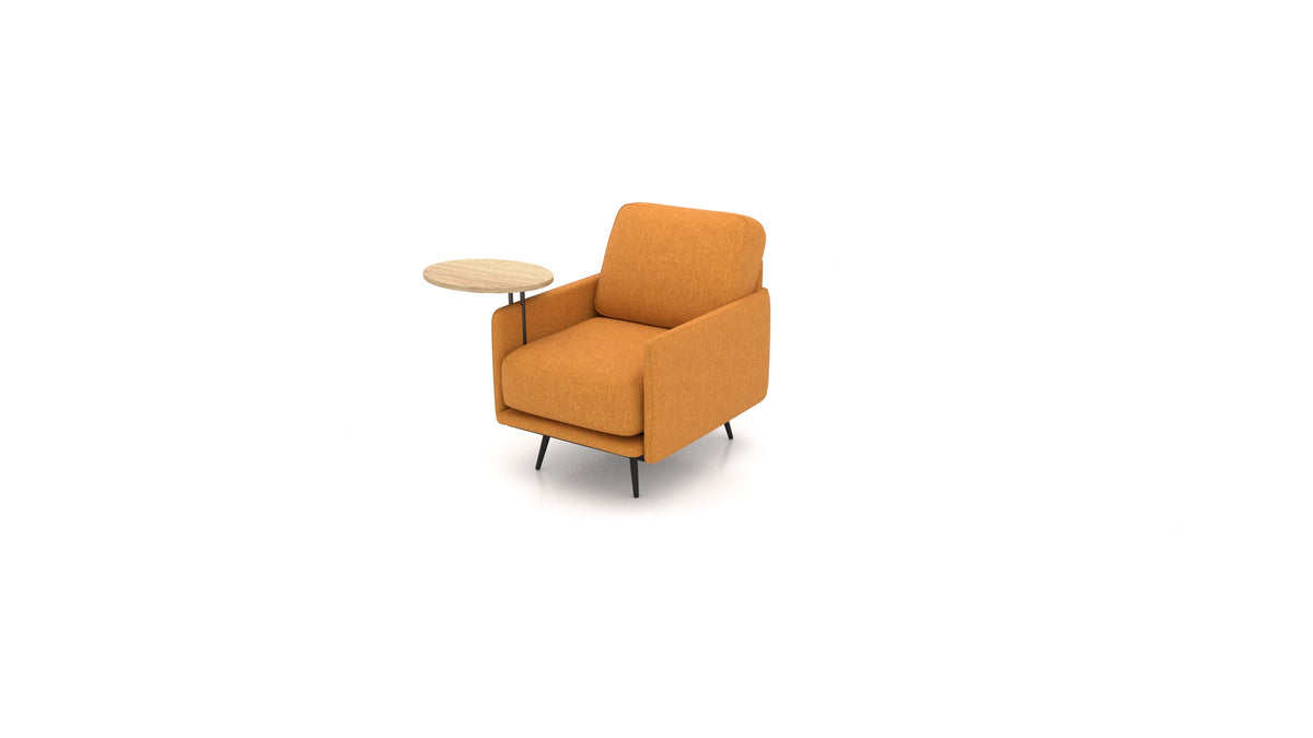 OIKO Sessel+ mit Holz-Beistelltisch, modulares Sofa von FEYDOM im Stoff Velare ET-48 Antic Gold, helles Holz