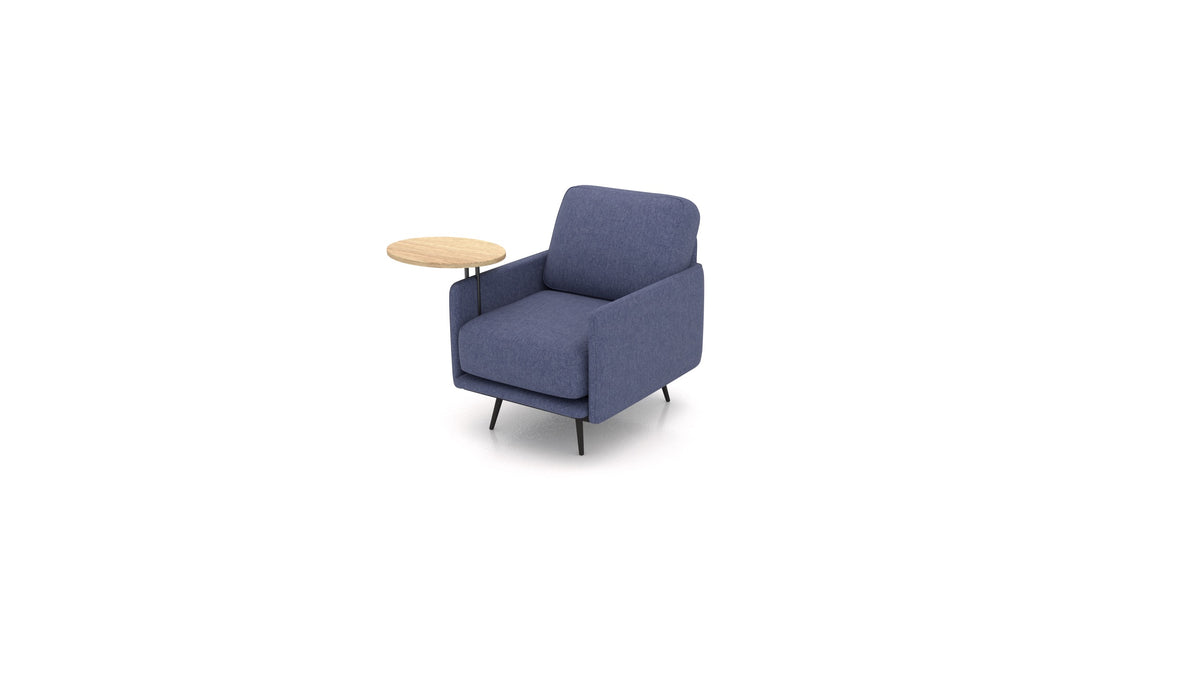 OIKO Sessel+ mit Holz-Beistelltisch, modulares Sofa von FEYDOM im Stoff Velare ET-80 Noble Blue, helles Holz