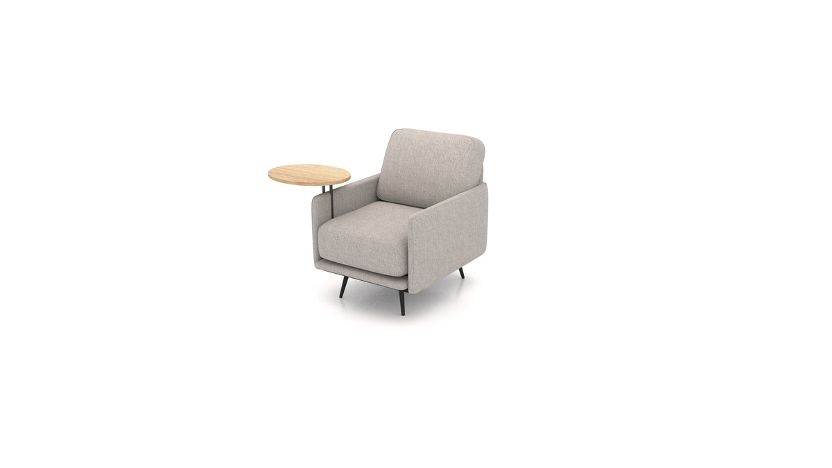 OIKO Sessel+ mit Holz-Beistelltisch, modulares Sofa von FEYDOM im Stoff Phoenix FE-84 Middle Grey, helles Holz