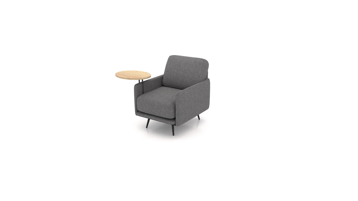 OIKO Sessel+ mit Holz-Beistelltisch, modulares Sofa von FEYDOM im Stoff Phoenix FE-92 Dark Grey, helles Holz