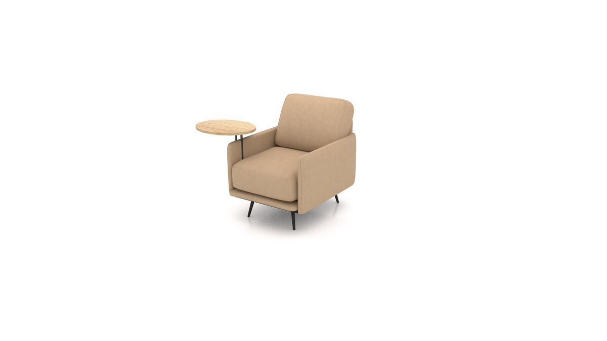 OIKO Sessel+ mit Holz-Beistelltisch, modulares Sofa von FEYDOM im Stoff Mollia FF-13 Cappuccino, helles Holz