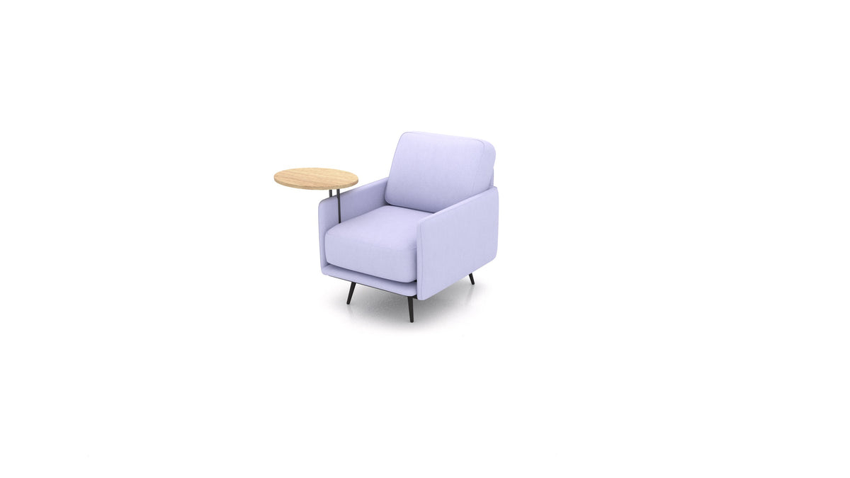 OIKO Sessel+ mit Holz-Beistelltisch, modulares Sofa von FEYDOM im Stoff Mollia FF-17 Lavander, helles Holz