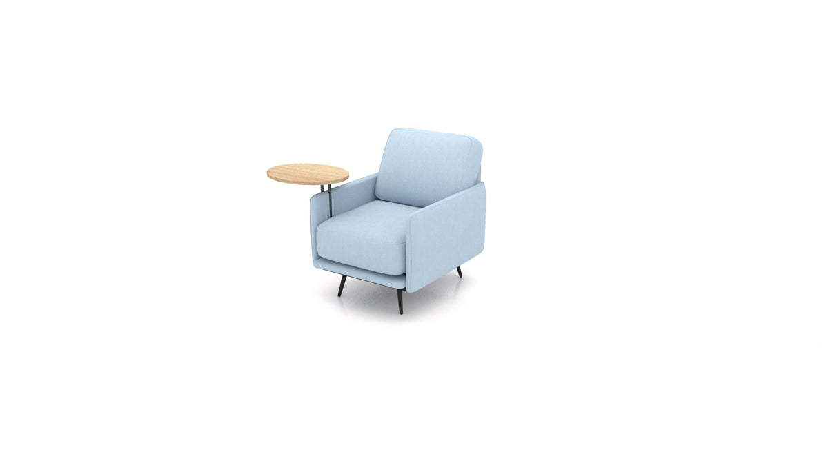 OIKO Sessel+ mit Holz-Beistelltisch, modulares Sofa von FEYDOM im Stoff Mollia FF-19 Pastel Blue, helles Holz