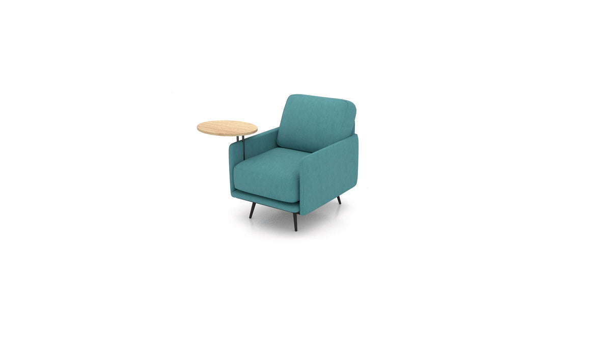 OIKO Sessel+ mit Holz-Beistelltisch, modulares Sofa von FEYDOM im Stoff Mollia FF-20 Turquoise, helles Holz