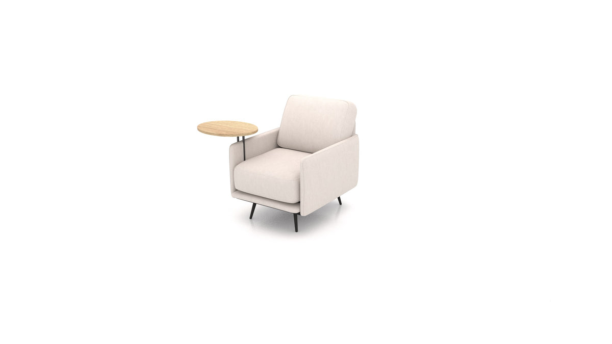 OIKO Sessel+ mit Holz-Beistelltisch, modulares Sofa von FEYDOM im Stoff Mollia HC-04 White, helles Holz