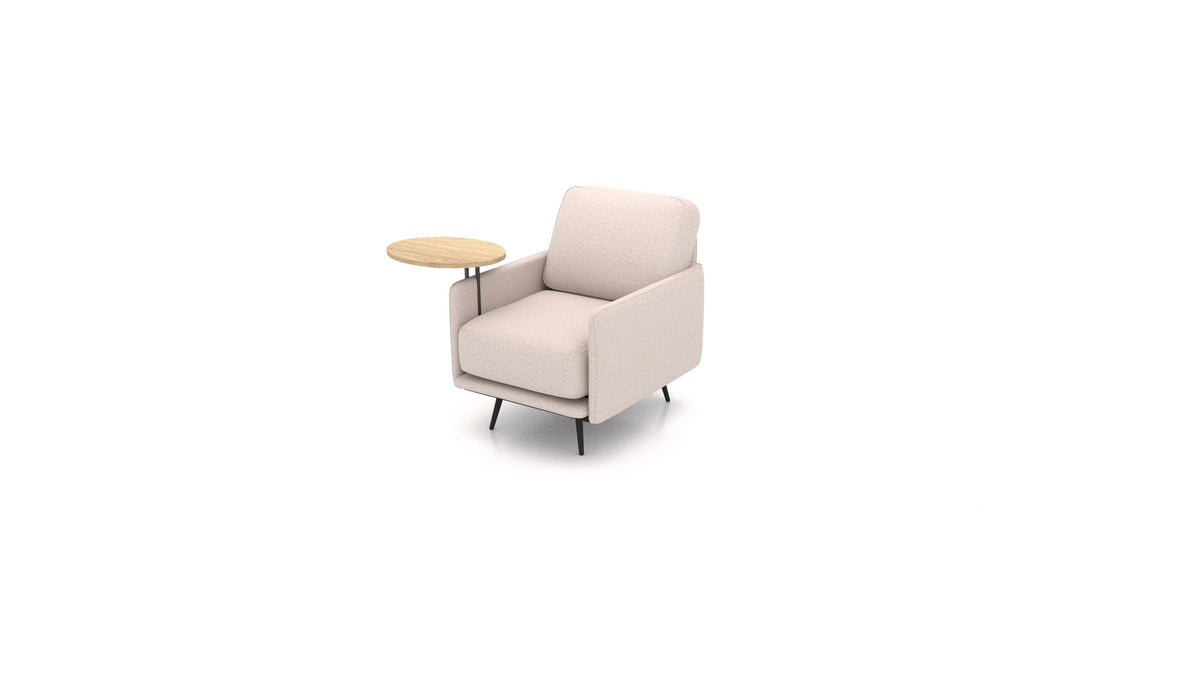 OIKO Sessel+ mit Holz-Beistelltisch, modulares Sofa von FEYDOM im Stoff Hygge HG-08 Cappuccino, helles Holz