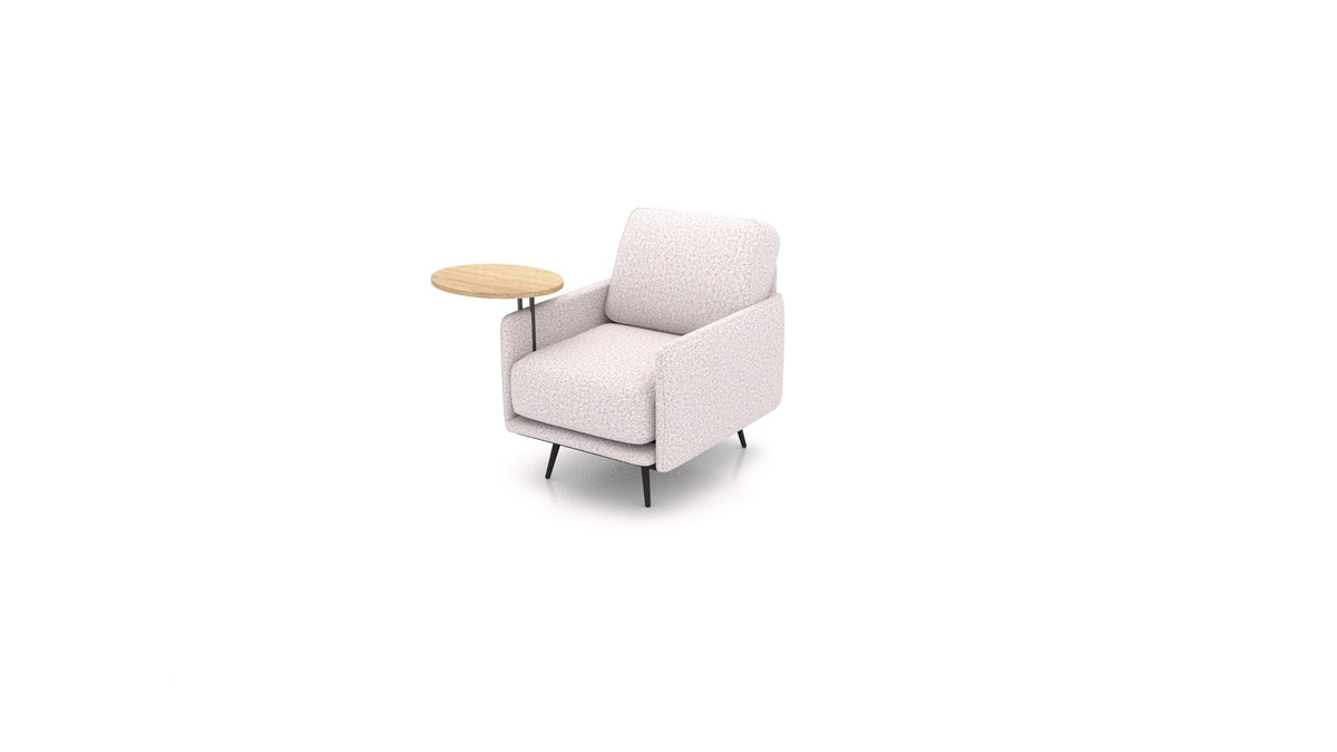 OIKO Sessel+ mit Holz-Beistelltisch, modulares Sofa von FEYDOM im Stoff Hygge HG-09 Light Grey, helles Holz