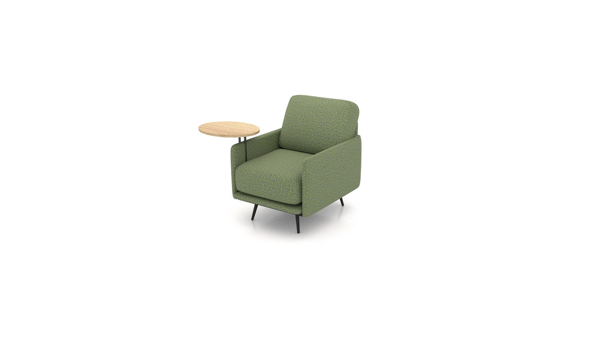 OIKO Sessel+ mit Holz-Beistelltisch, modulares Sofa von FEYDOM im Stoff Hygge HG-34 Olive Green, helles Holz