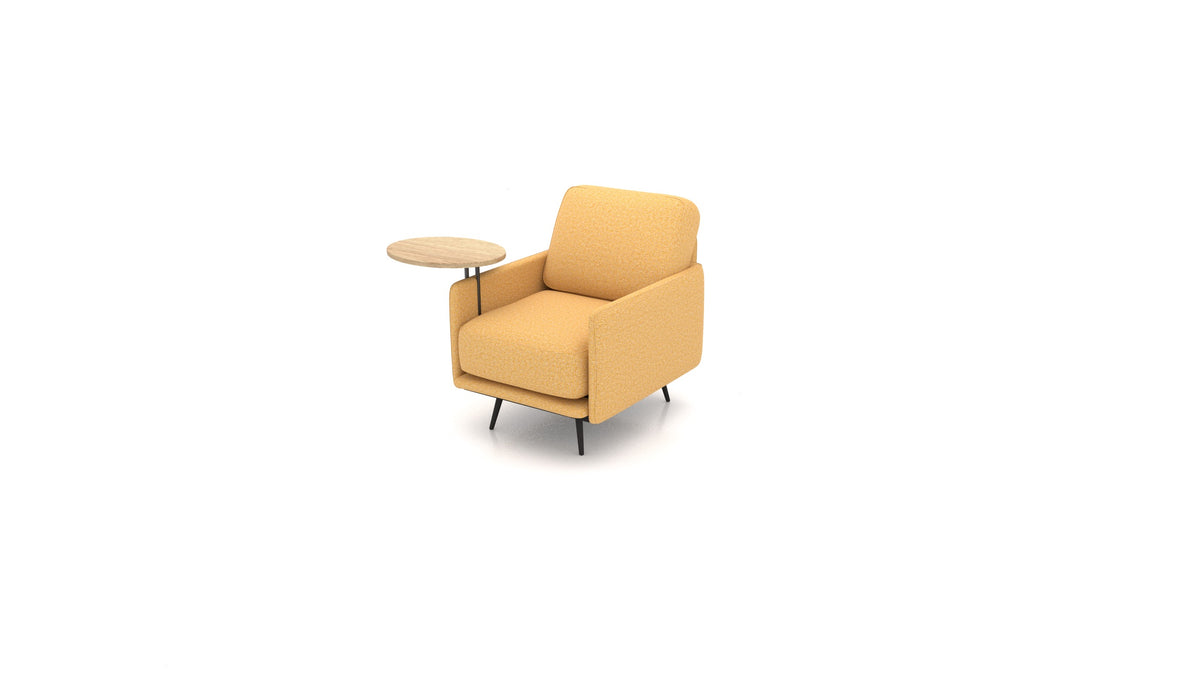 OIKO Sessel+ mit Holz-Beistelltisch, modulares Sofa von FEYDOM im Stoff Hygge HG-53 Yellow, helles Holz