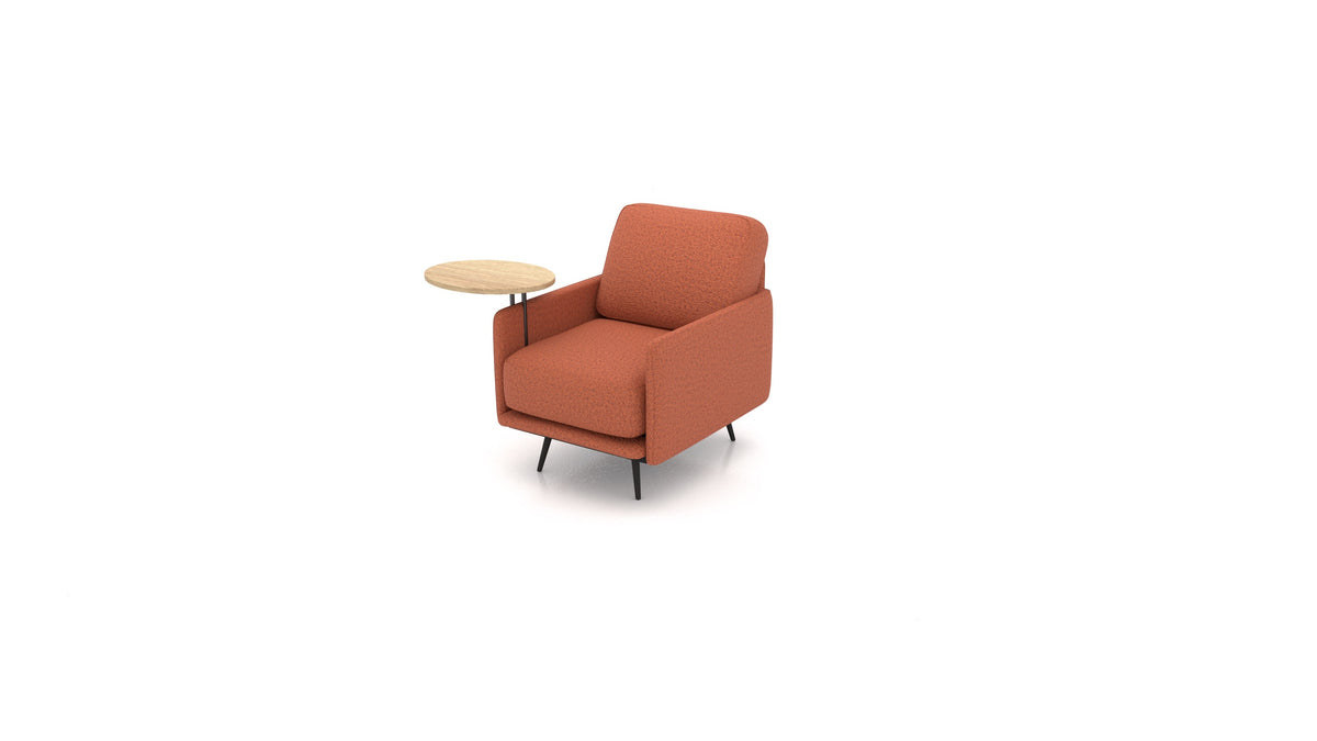 OIKO Sessel+ mit Holz-Beistelltisch, modulares Sofa von FEYDOM im Stoff Hygge HG-56 Terracotta, helles Holz