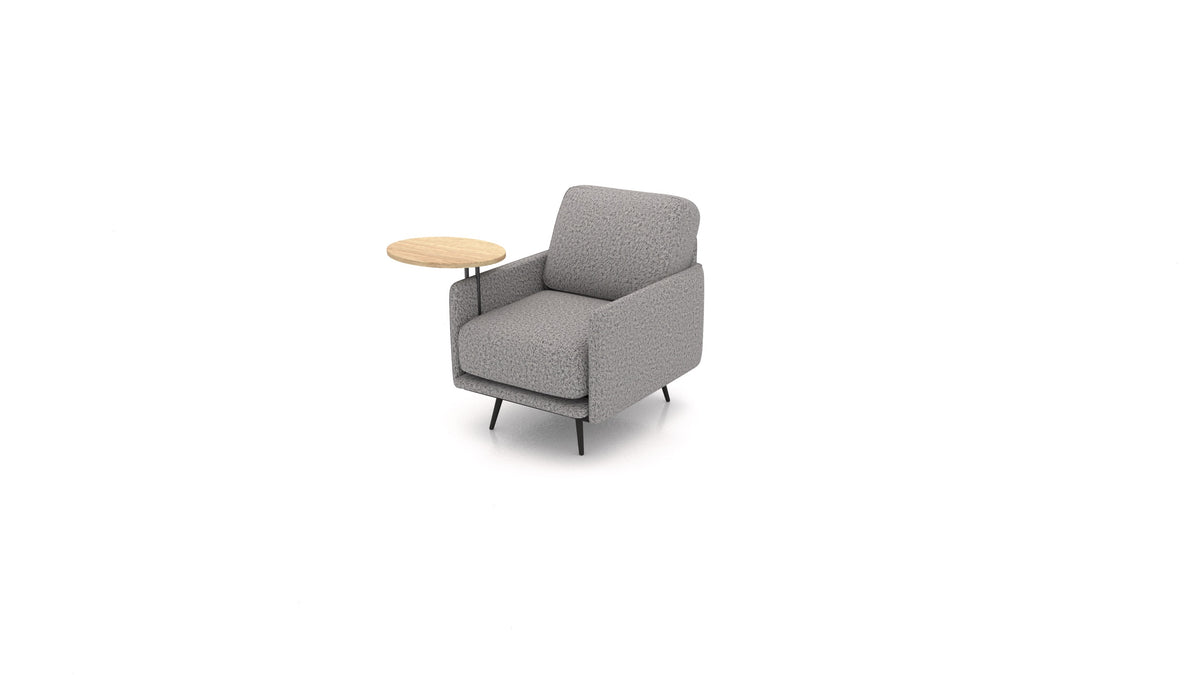 OIKO Sessel+ mit Holz-Beistelltisch, modulares Sofa von FEYDOM im Stoff Hygge HG-92 Medium Grey, helles Holz