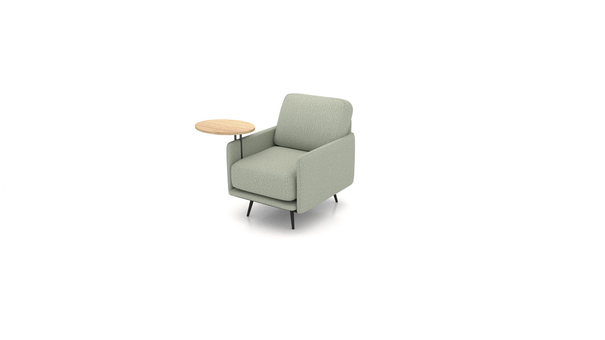 OIKO Sessel+ mit Holz-Beistelltisch, modulares Sofa von FEYDOM im Stoff Heim HM-34 Jade, helles Holz