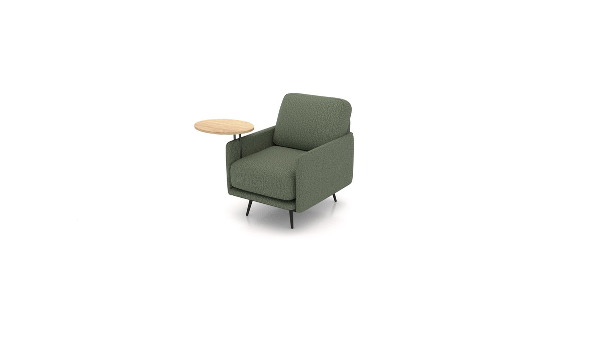 OIKO Sessel+ mit Holz-Beistelltisch, modulares Sofa von FEYDOM im Stoff Heim HM-39 Forest, helles Holz