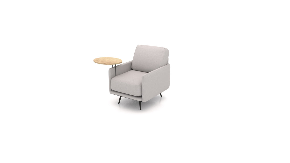 OIKO Sessel+ mit Holz-Beistelltisch, modulares Sofa von FEYDOM im Stoff Heim HM-86 Light Grey, helles Holz