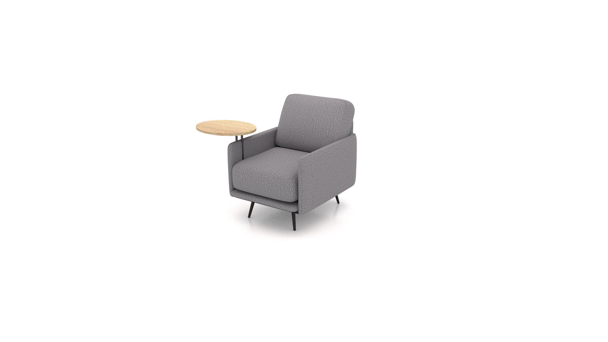 OIKO Sessel+ mit Holz-Beistelltisch, modulares Sofa von FEYDOM im Stoff Heim HM-95 Medium Grey, helles Holz