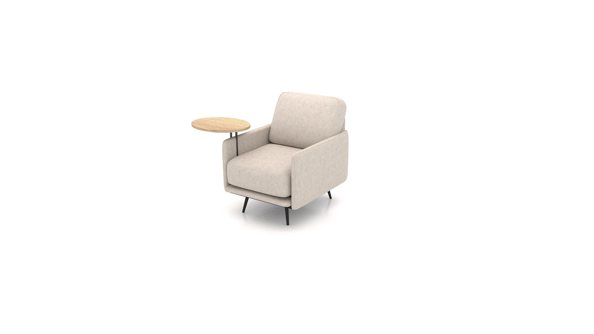 OIKO Sessel+ mit Holz-Beistelltisch, modulares Sofa von FEYDOM im Stoff Icon IC-02 Natur, helles Holz