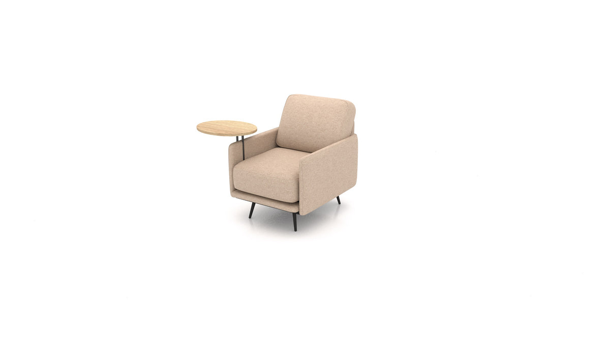 OIKO Sessel+ mit Holz-Beistelltisch, modulares Sofa von FEYDOM im Stoff Icon IC-06 Cappuccino, helles Holz