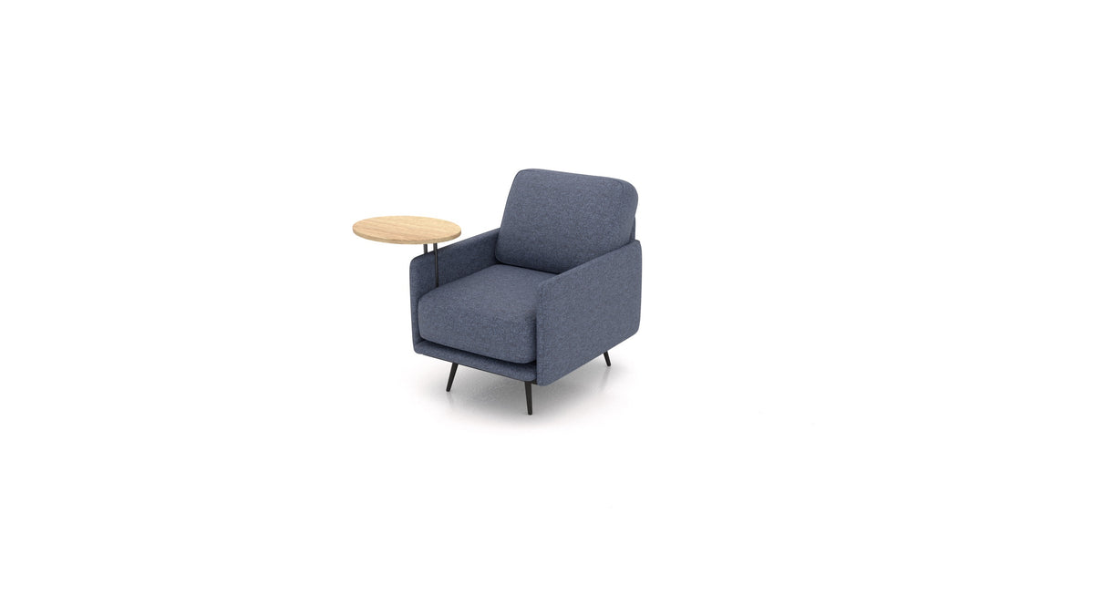 OIKO Sessel+ mit Holz-Beistelltisch, modulares Sofa von FEYDOM im Stoff Icon IC-79 Deep Blue, helles Holz