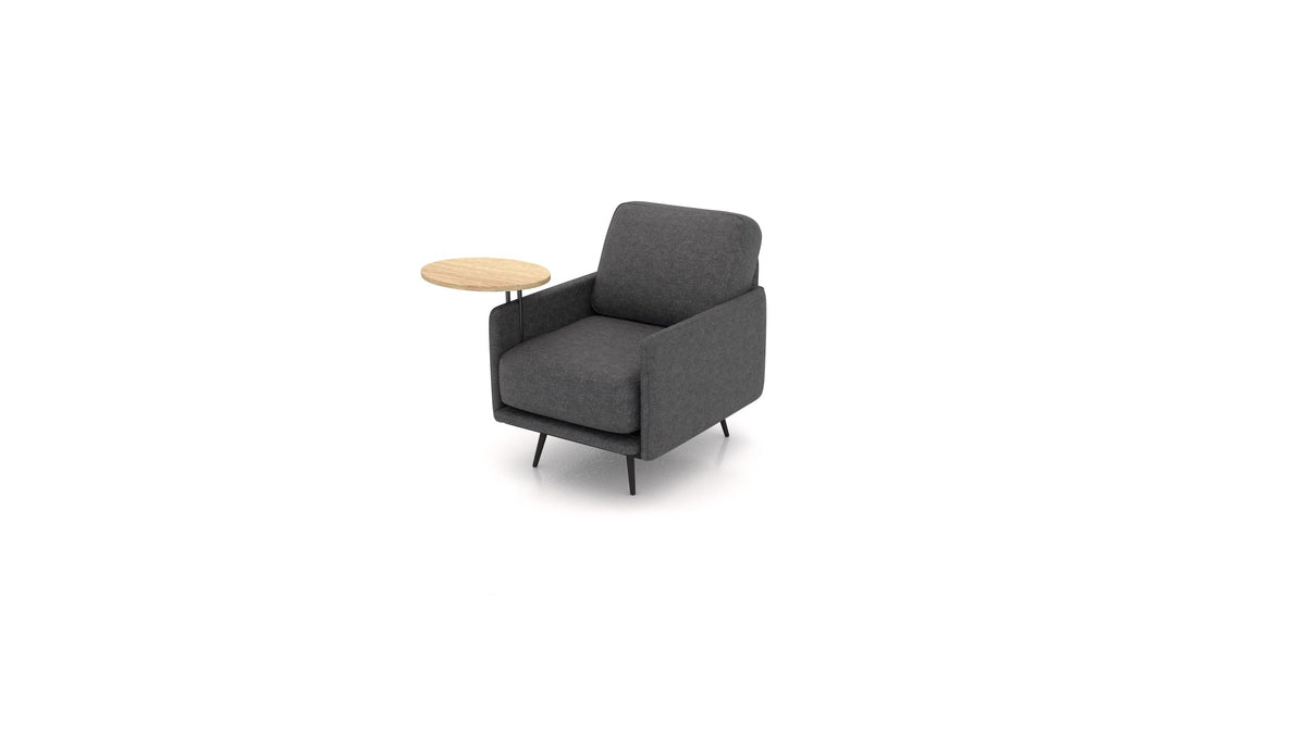 OIKO Sessel+ mit Holz-Beistelltisch, modulares Sofa von FEYDOM im Stoff Icon IC-99 Umbra, helles Holz