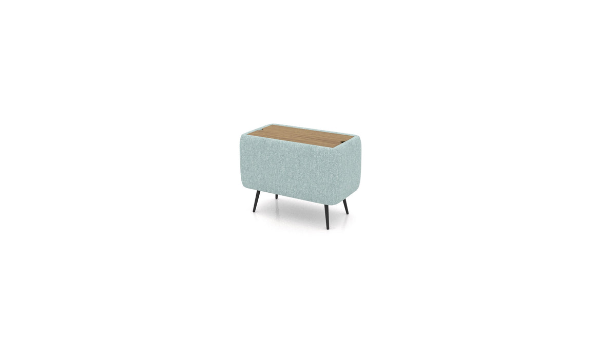 OIKO Tisch mit Stauraum, Sofa-Modul von FEYDOM im Stoff Alure DE-75 Pastel Blue, dunkles Holz