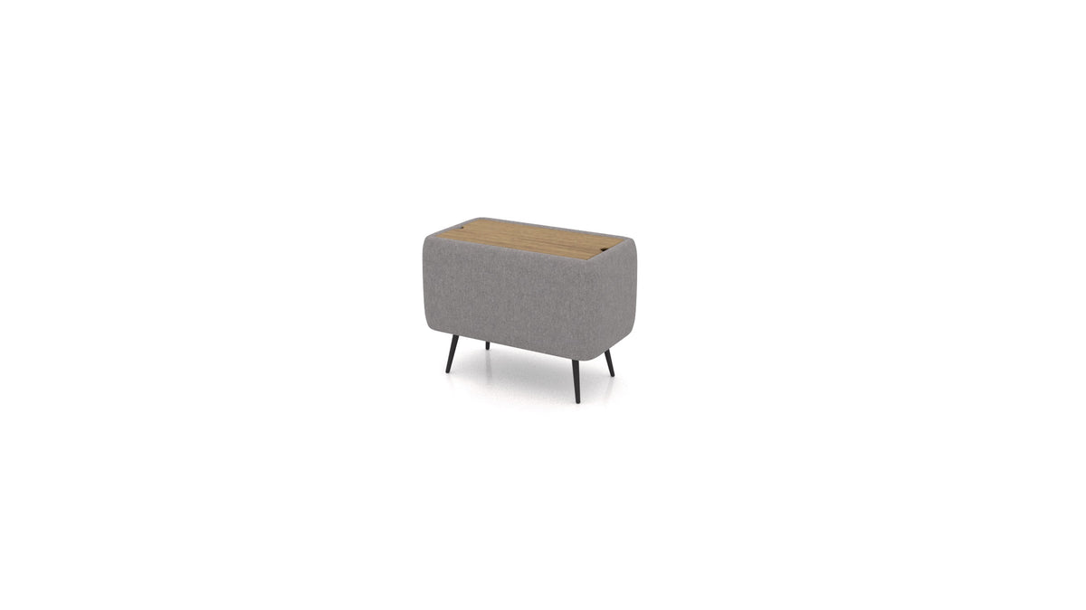 OIKO Tisch mit Stauraum, Sofa-Modul von FEYDOM im Stoff Velare ET-14 Middle Grey, dunkles Holz