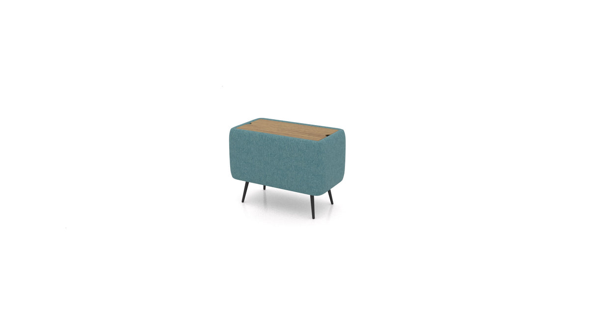 OIKO Tisch mit Stauraum, Sofa-Modul von FEYDOM im Stoff Velare ET-16 Turquoise, dunkles Holz