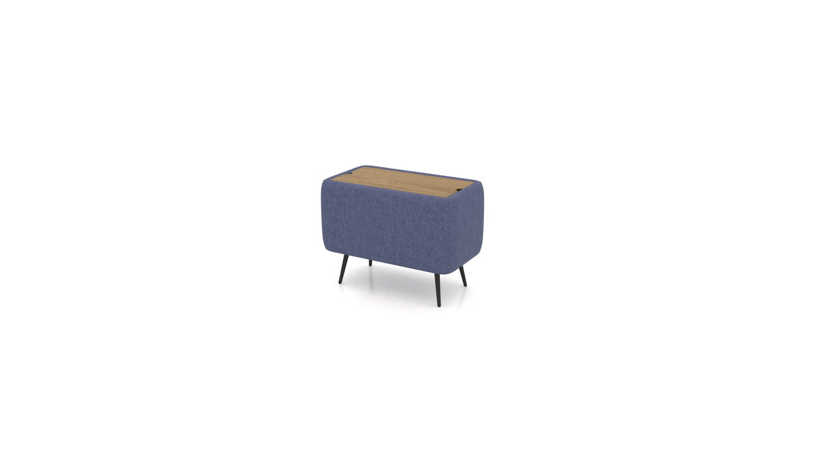 OIKO Tisch mit Stauraum, Sofa-Modul von FEYDOM im Stoff Velare ET-80 Noble Blue, dunkles Holz