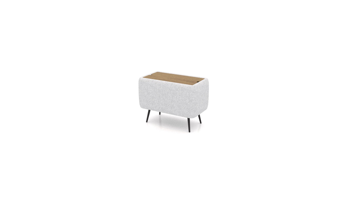 OIKO Tisch mit Stauraum, Sofa-Modul von FEYDOM im Stoff Velare ET-90 Light Aquamarine, dunkles Holz