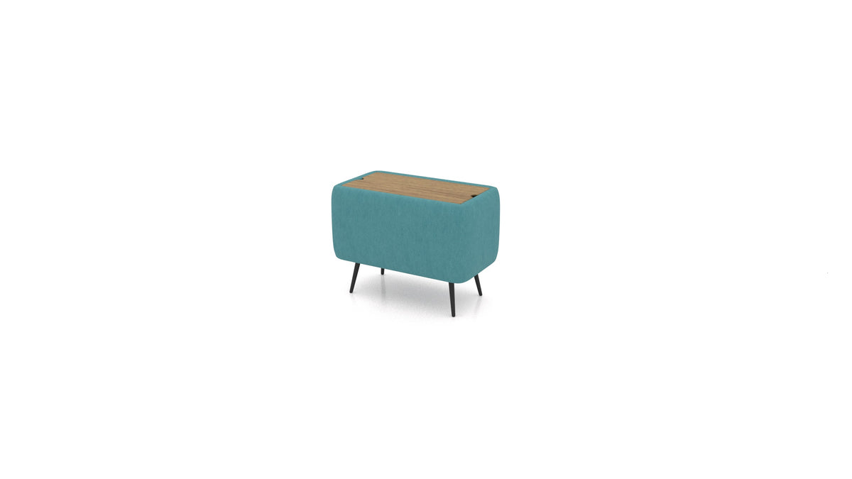 OIKO Tisch mit Stauraum, Sofa-Modul von FEYDOM im Stoff Mollia FF-20 Turquoise, dunkles Holz