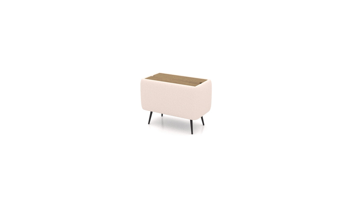 OIKO Tisch mit Stauraum, Sofa-Modul von FEYDOM im Stoff Hygge HG-04 Natur, dunkles Holz