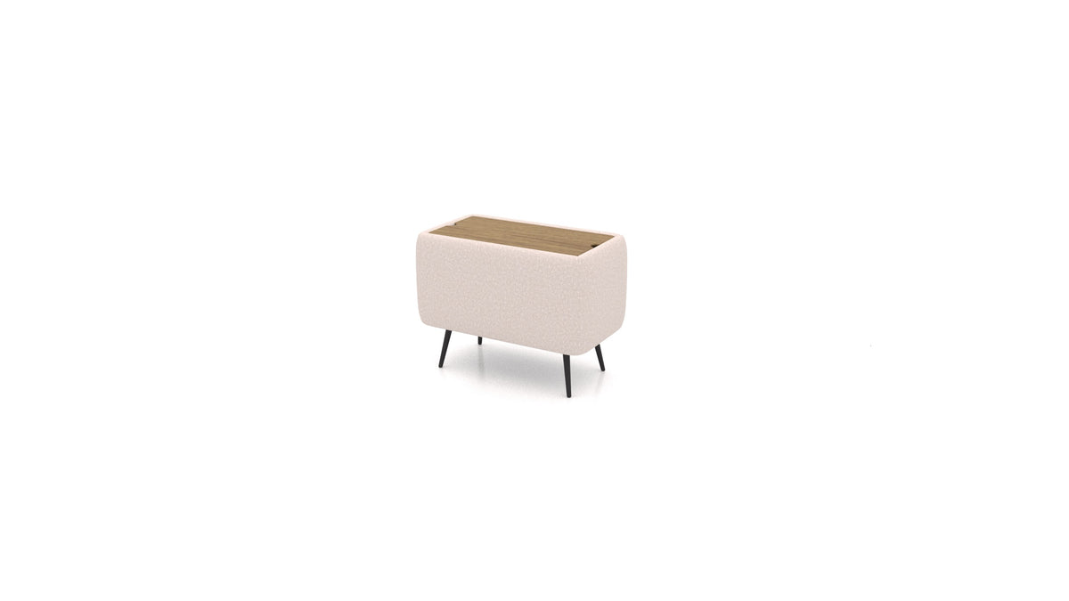 OIKO Tisch mit Stauraum, Sofa-Modul von FEYDOM im Stoff Hygge HG-08 Cappuccino, dunkles Holz