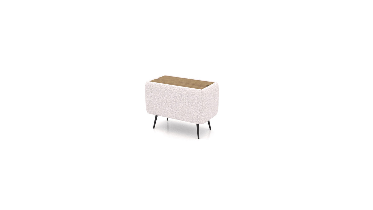 OIKO Tisch mit Stauraum, Sofa-Modul von FEYDOM im Stoff Hygge HG-09 Light Grey, dunkles Holz