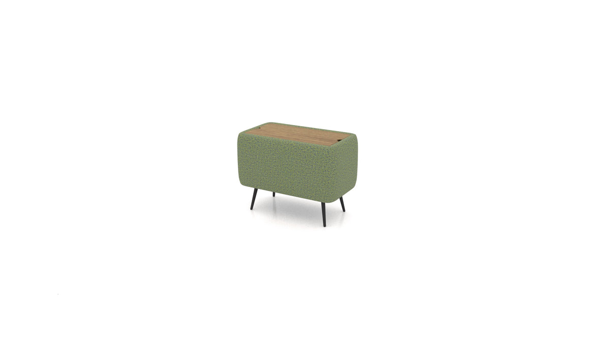 OIKO Tisch mit Stauraum, Sofa-Modul von FEYDOM im Stoff Hygge HG-34 Olive Green, dunkles Holz