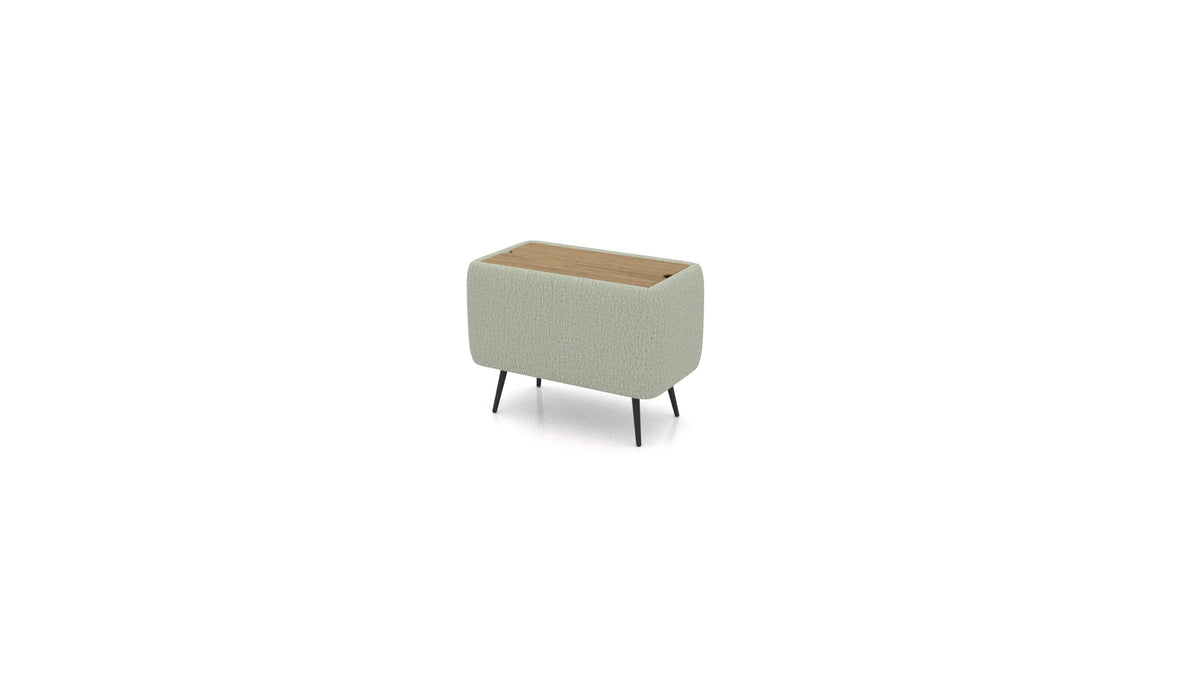 OIKO Tisch mit Stauraum, Sofa-Modul von FEYDOM im Stoff Heim HM-34 Jade, dunkles Holz