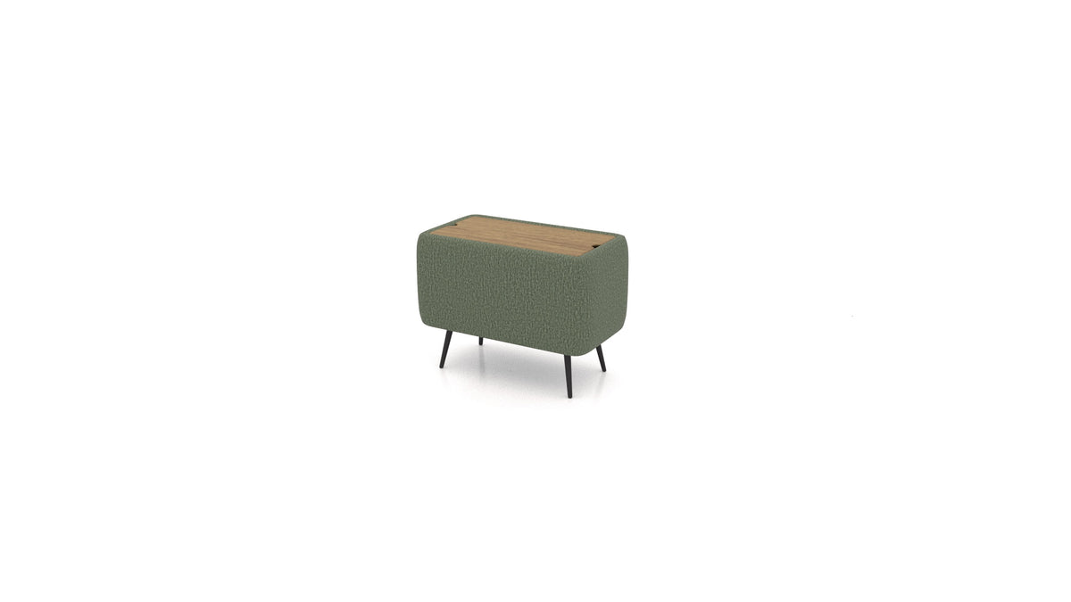 OIKO Tisch mit Stauraum, Sofa-Modul von FEYDOM im Stoff Heim HM-39 Forest, dunkles Holz