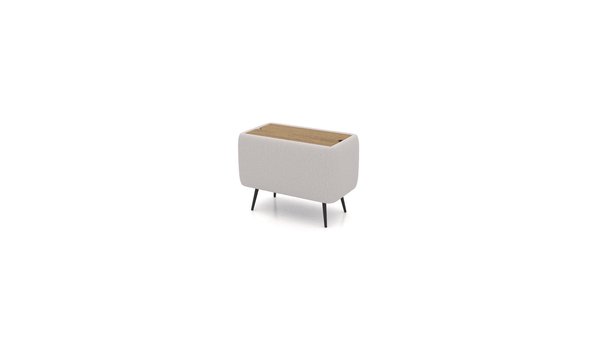 OIKO Tisch mit Stauraum, Sofa-Modul von FEYDOM im Stoff Heim HM-86 Light Grey, dunkles Holz