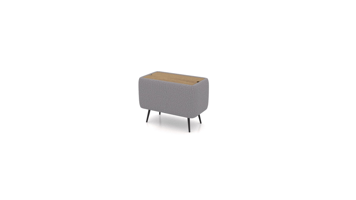 OIKO Tisch mit Stauraum, Sofa-Modul von FEYDOM im Stoff Heim HM-95 Medium Grey, dunkles Holz