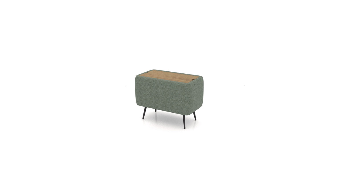 OIKO Tisch mit Stauraum, Sofa-Modul von FEYDOM im Stoff Icon IC-39 Forest, dunkles Holz