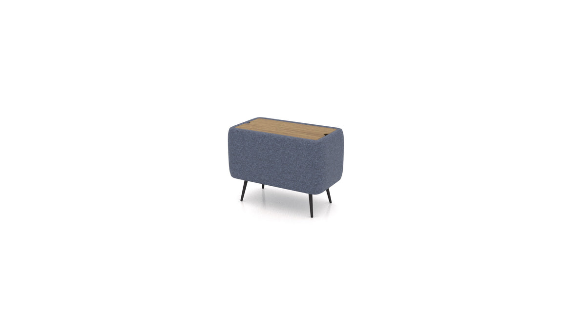 OIKO Tisch mit Stauraum, Sofa-Modul von FEYDOM im Stoff Icon IC-79 Deep Blue, dunkles Holz