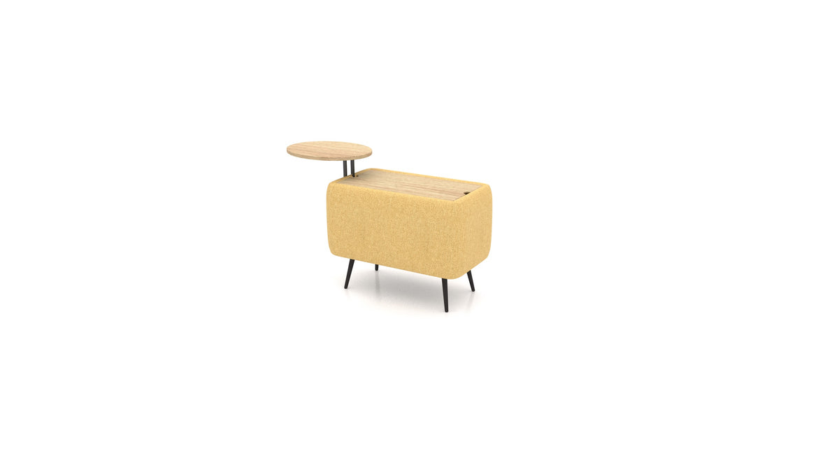 OIKO Tisch mit Stauraum und Holz-Beistelltisch, modulares Sofa von FEYDOM im Stoff Alure DE-48 Yellow, helles Holz