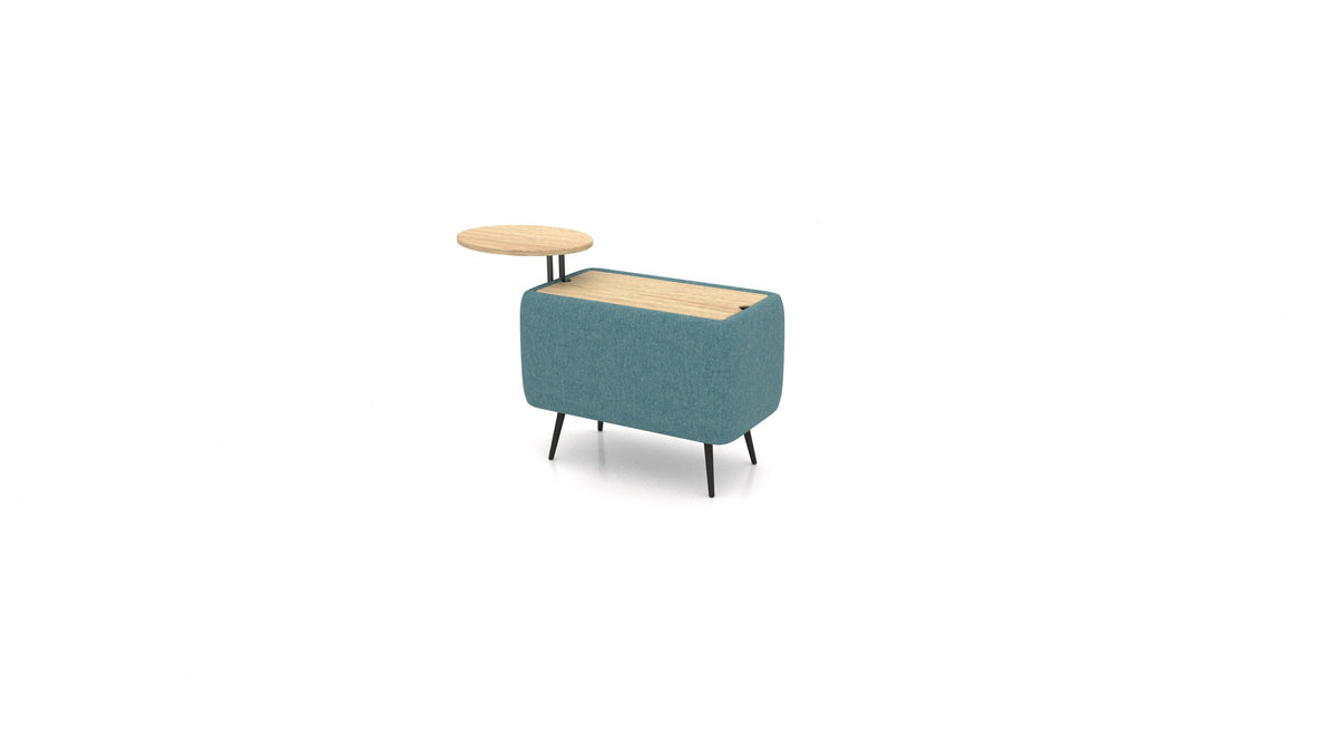 OIKO Tisch mit Stauraum und Holz-Beistelltisch, modulares Sofa von FEYDOM im Stoff Velare ET-16 Turquoise, helles Holz