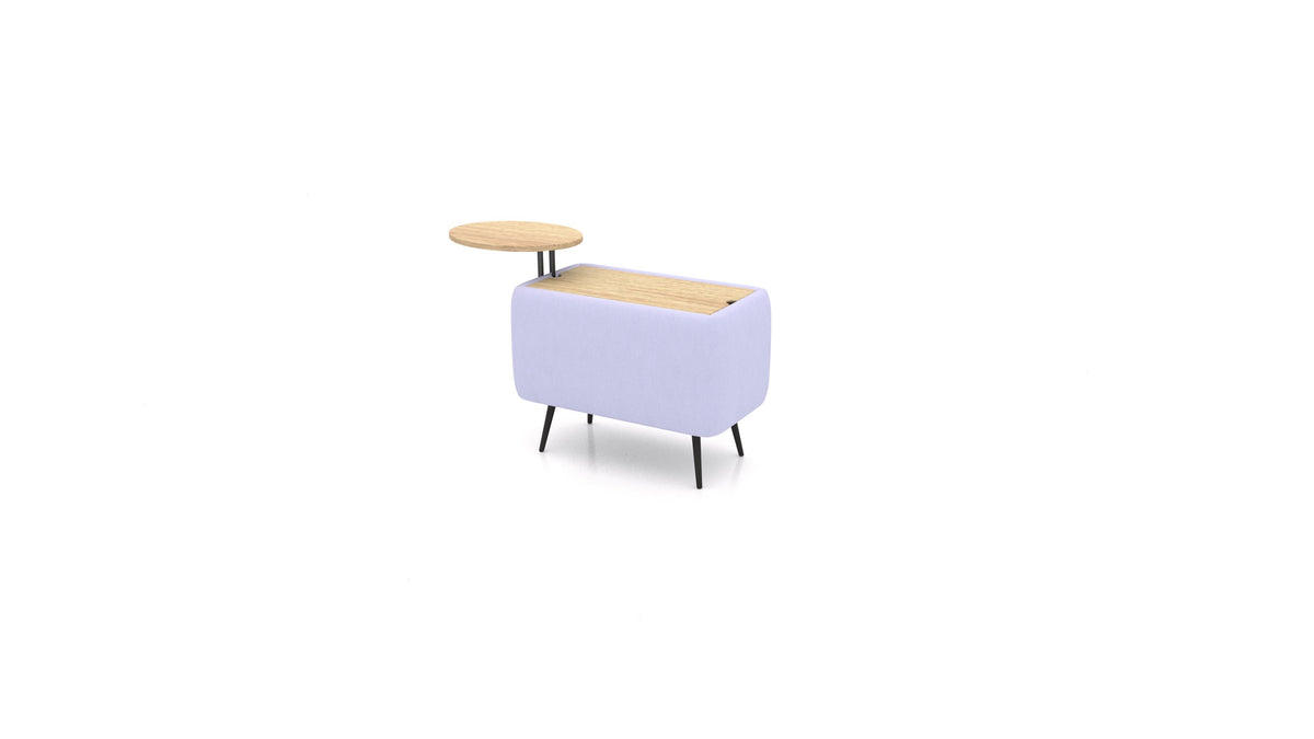 OIKO Tisch mit Stauraum und Holz-Beistelltisch, modulares Sofa von FEYDOM im Stoff Mollia FF-17 Lavander, helles Holz