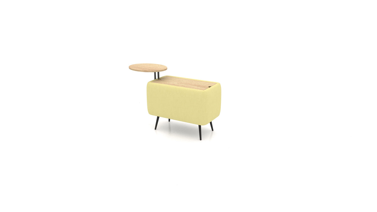 OIKO Tisch mit Stauraum und Holz-Beistelltisch, modulares Sofa von FEYDOM im Stoff Mollia HC-09 Grass Green, helles Holz
