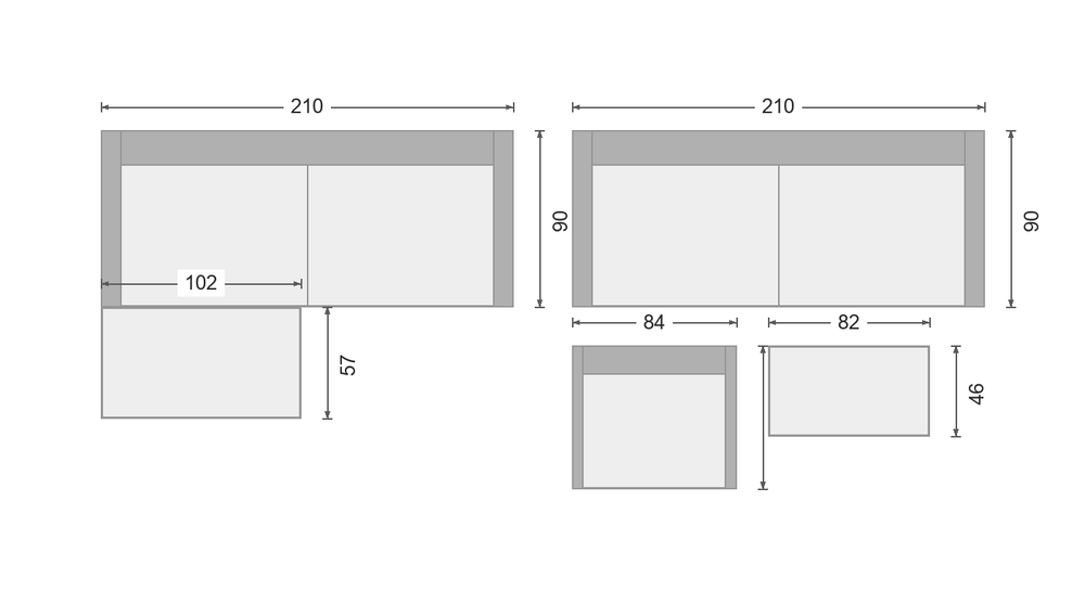 OIKO L+ &ndash; Ecksofa + Dreisitzer + Sessel + Tisch